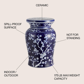 Cherry Blossom 17.75" Ceramic Garden Stool - JONATHAN Y